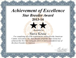 certificate, Steve Kruse dog breeder, Steve Kruse breeder, Steve Kruse, Steve, Kruse, Steve Kruse kennel, kruse kennel